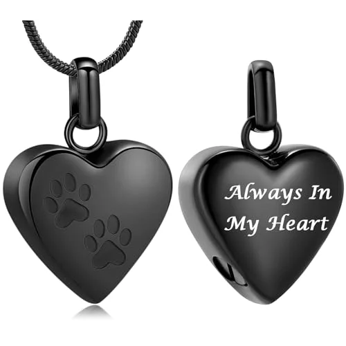 Stainless Steel Paw Print Heart Urn Necklace