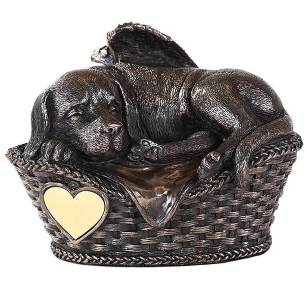 Angel Dog Sleeping in Basket Cremation Urn